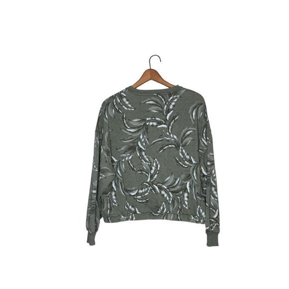 Z Supply XS Green Mason Palm Leaf Crop Pullover Soft Terry‎ Knit Sweatshirt Top - Picture 3 of 5
